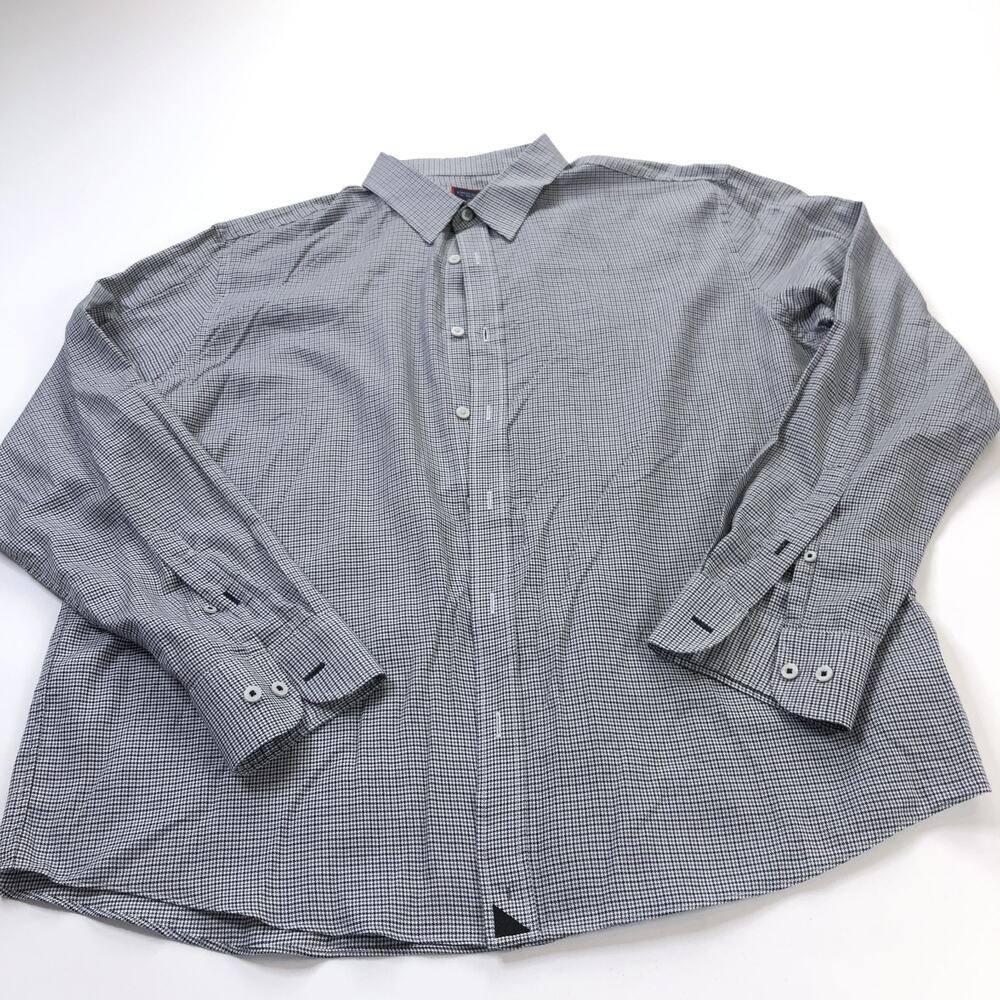 UNTUCKit 18.5/37 XXL 100% Cotton LS Cotton Dress Shirt Houndstooth Black Gray